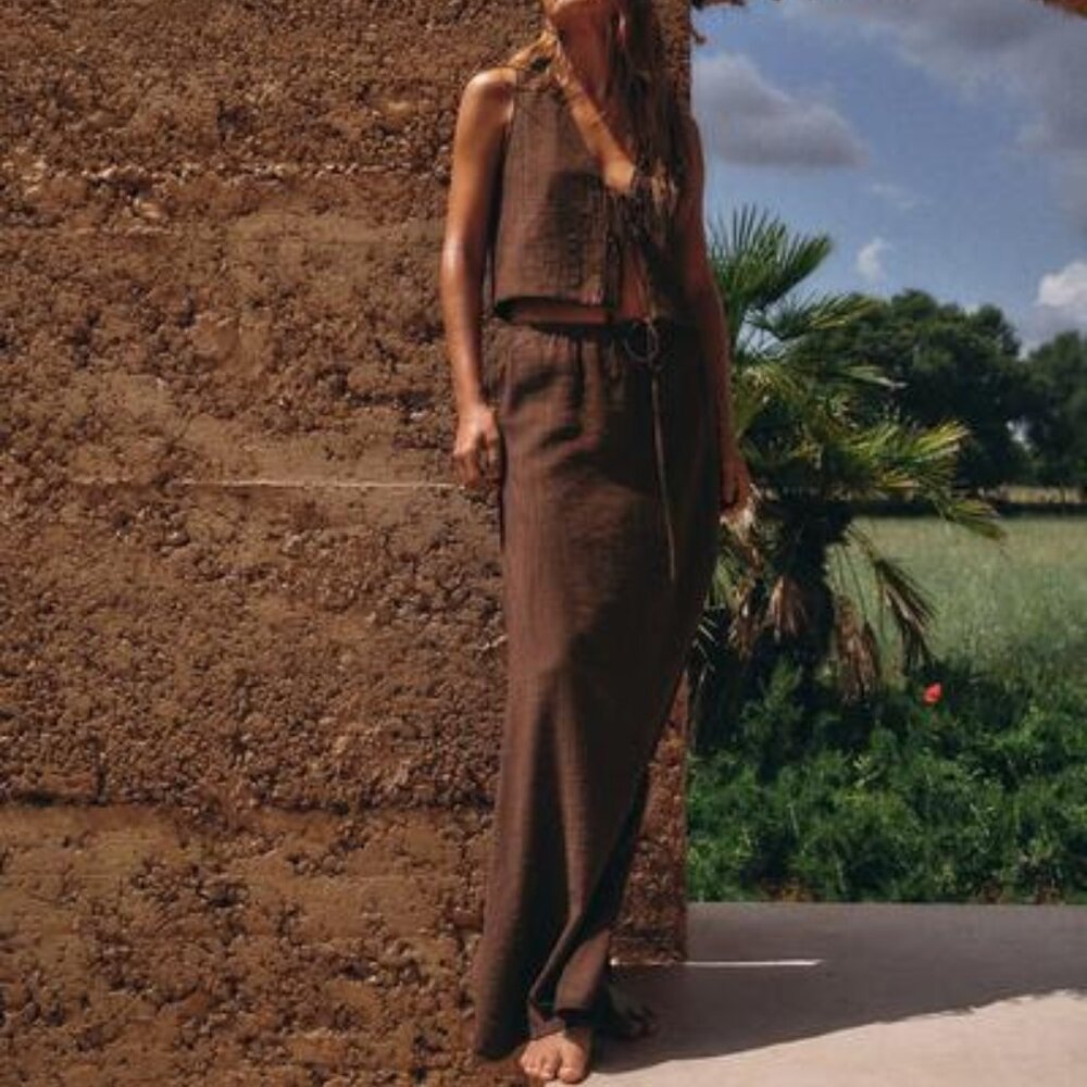 EUC ZARA LONG TEXTURED SKIRT and STRUCTURED VEST TOP SET